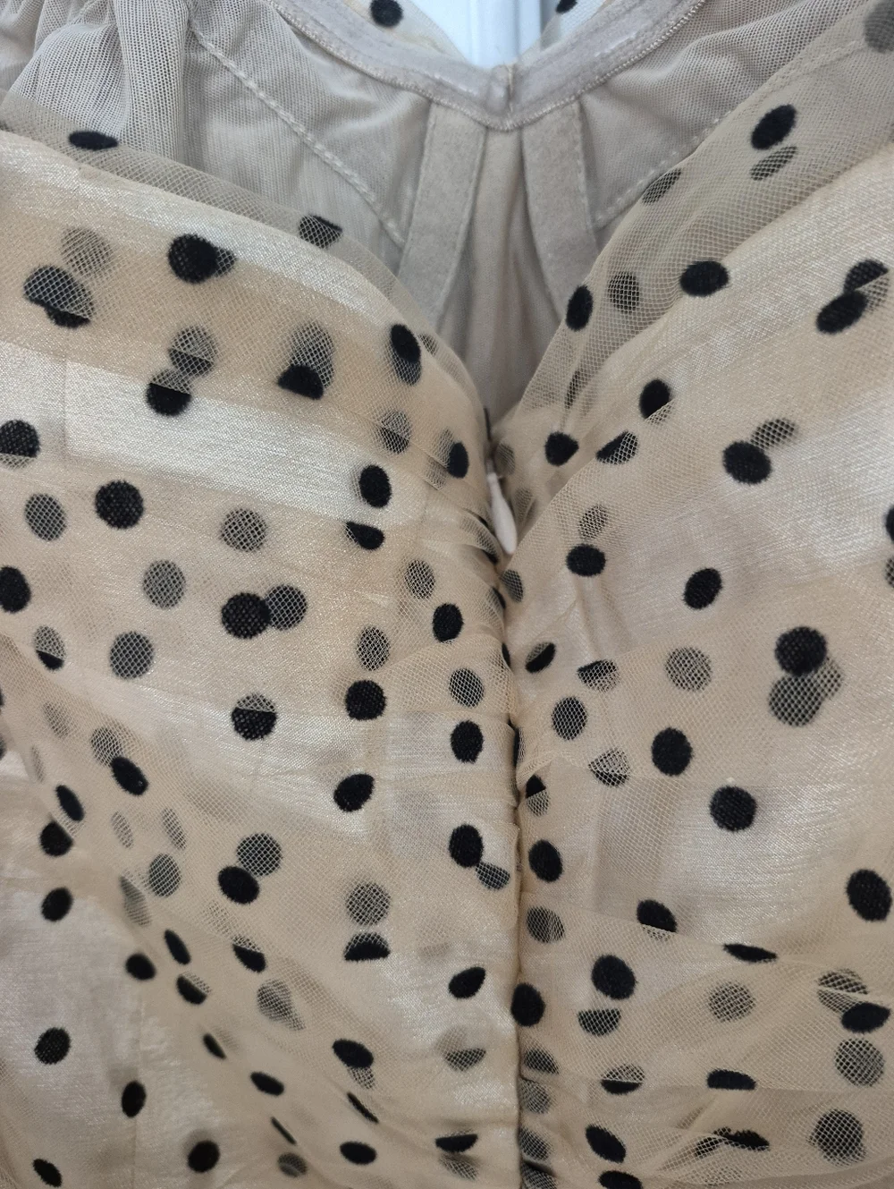 Majorelle Secrets Party Dress Black Polka Dot Nude Tulle Ruched Mini Size M NEW